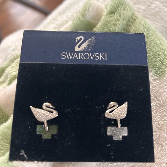 LIKE NEW Swarovski Crystal Swan Clip Earrings - Picture 3 of 6